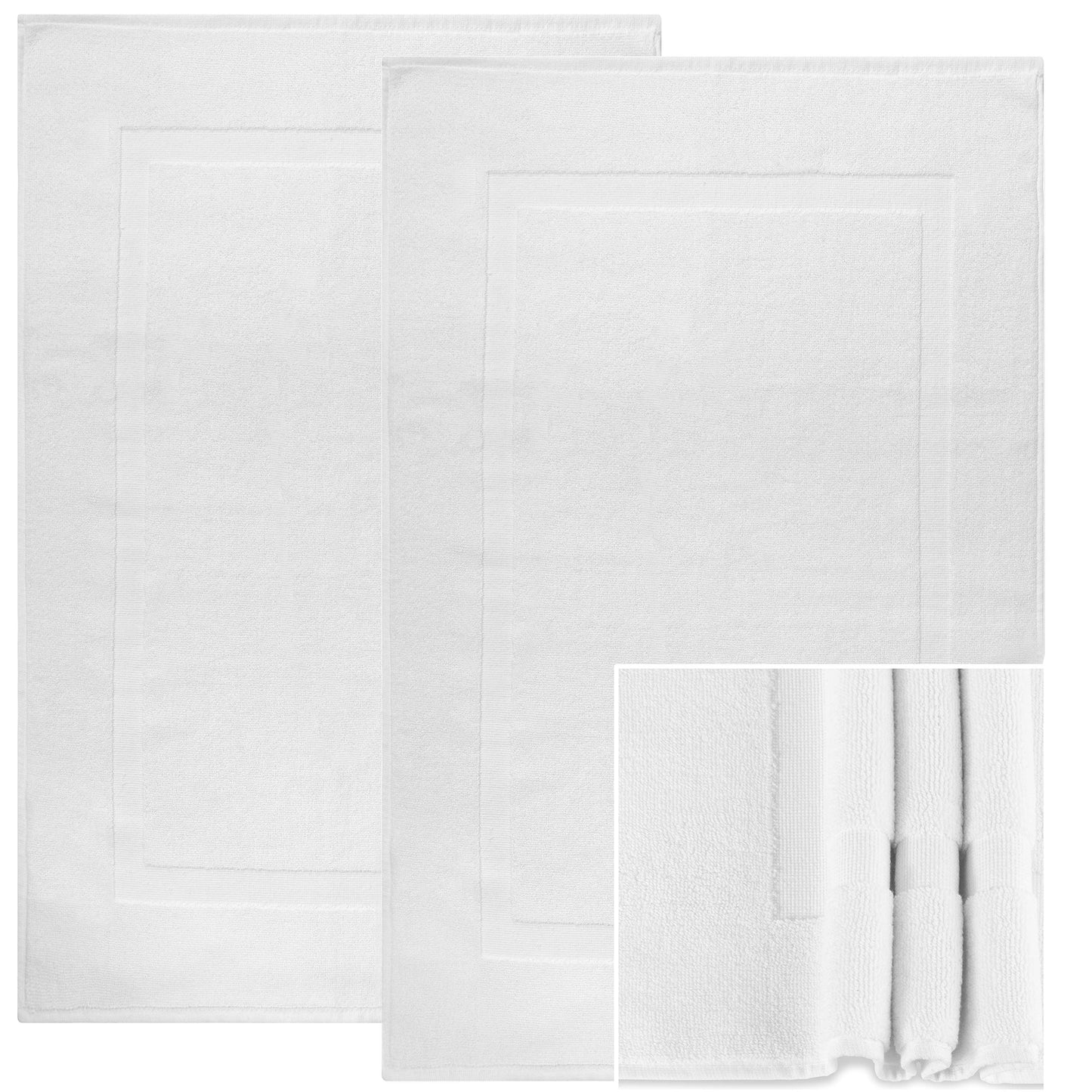 Alurri Bath Mat Set - 2 Pack - White 20"x30" - Shower/Bathtub Step Out Reversible Towel Like Mat [NOT A Rug]| Soft Cotton Machine Washable & Super Absorbent Hotel Spa Bathroom Floor Towel Mats