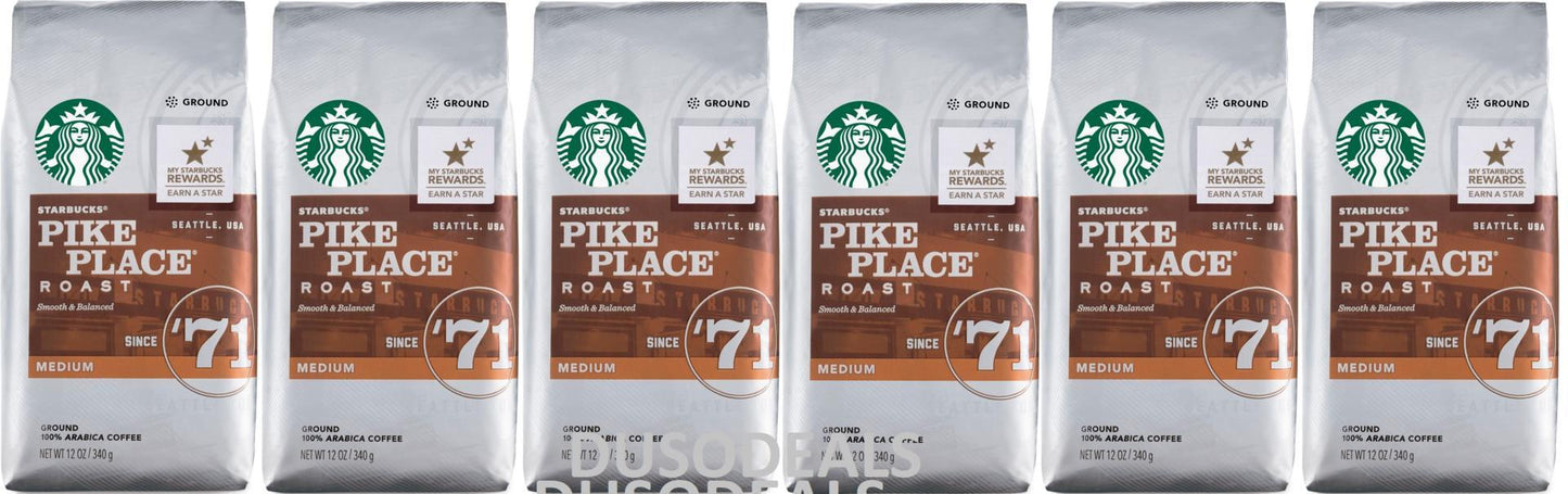 6 PACK Starbucks Medium Pike Place Roast Coffee Ground 12 oz BEST BEFORE 1/2020