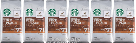 6 PACK Starbucks Medium Pike Place Roast Coffee Ground 12 oz BEST BEFORE 1/2020