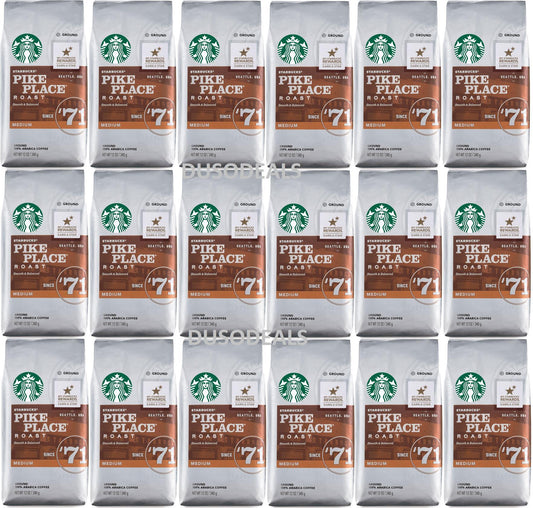 18 PACK Starbucks Medium Pike Place Roast Coffee Ground 12 oz BEST BEFORE 1/2020