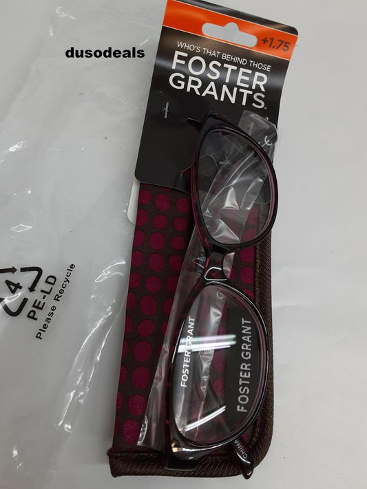 Foster Grant Women's Monica Mag Purple Reading Glasses  With Soft Case +1.75