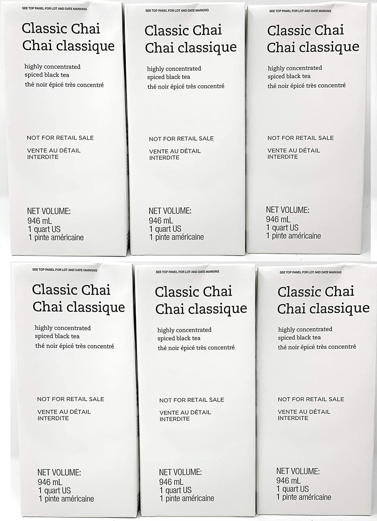 6 PACK STARBUCKS Classic Chai Concentrated Spiced Black Tea Latte 1QT Ea 10/20