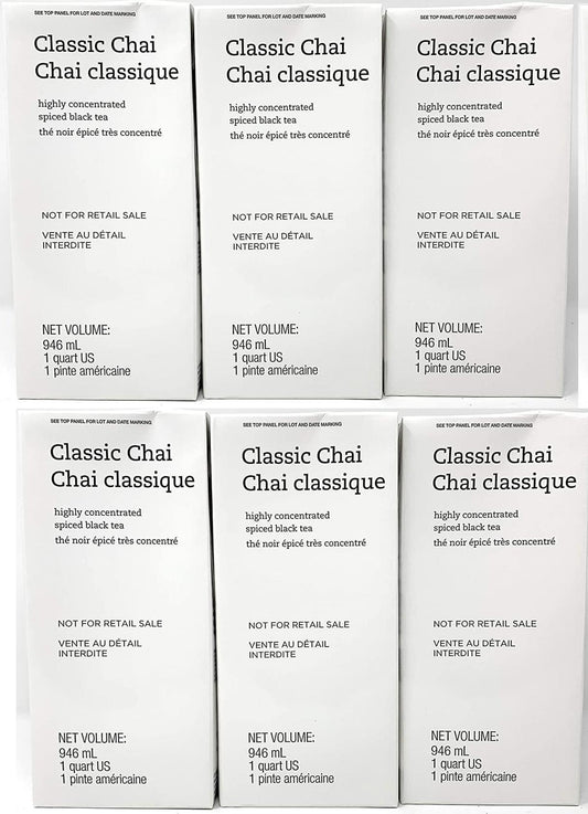 6 PACK STARBUCKS Classic Chai Concentrated Spiced Black Tea Latte 1QT Ea 10/20