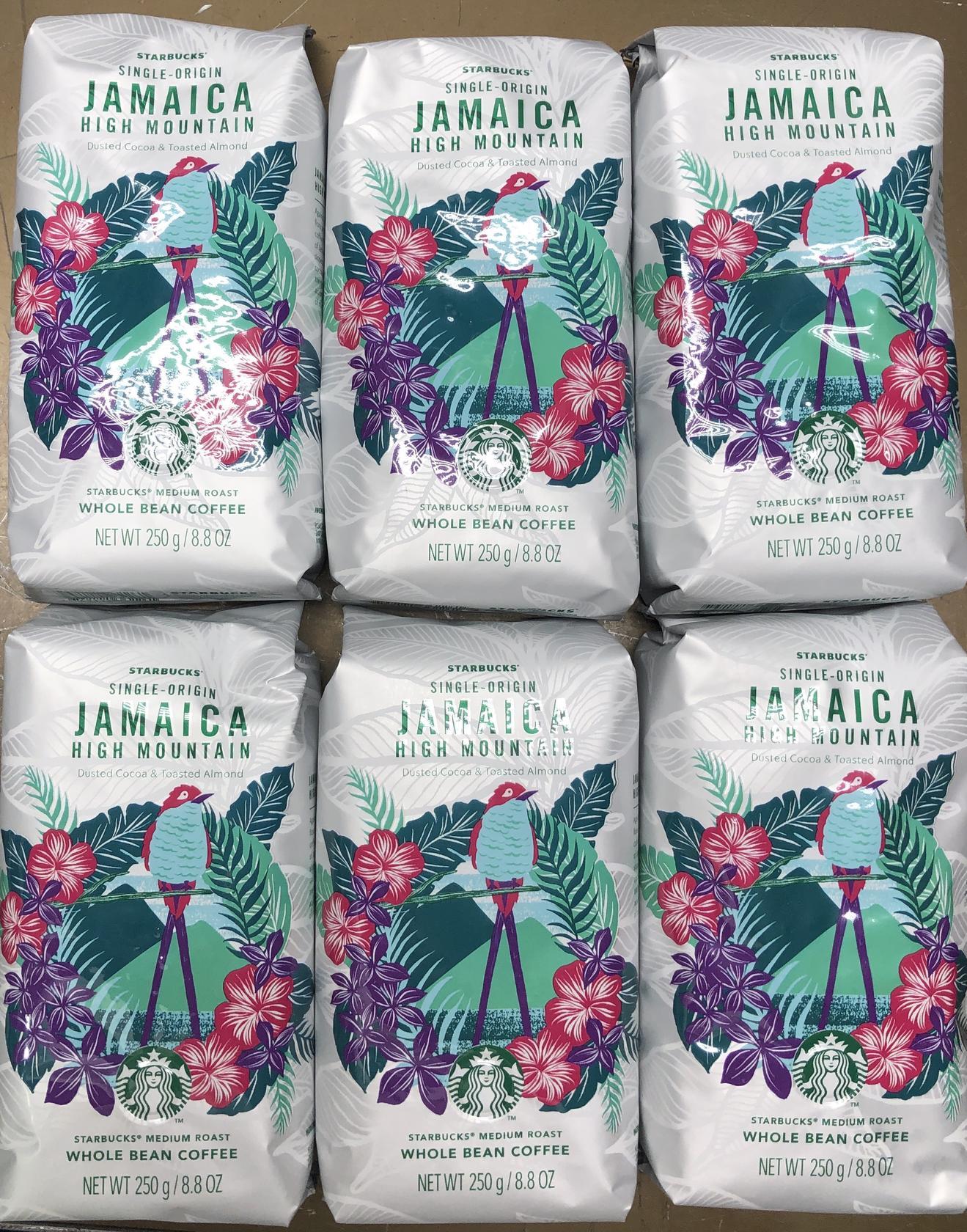 6 PACK STARBUCKS JAMAICA HIGH MOUNTAIN WHOLE BEAN COFFEE 8.8 OZ EACH BB 7/20