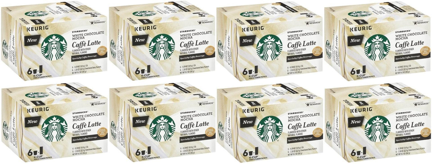 8 PACK - 48 K CUPS Starbucks White Chocolate Mocha Caffè Latte BB December 2019