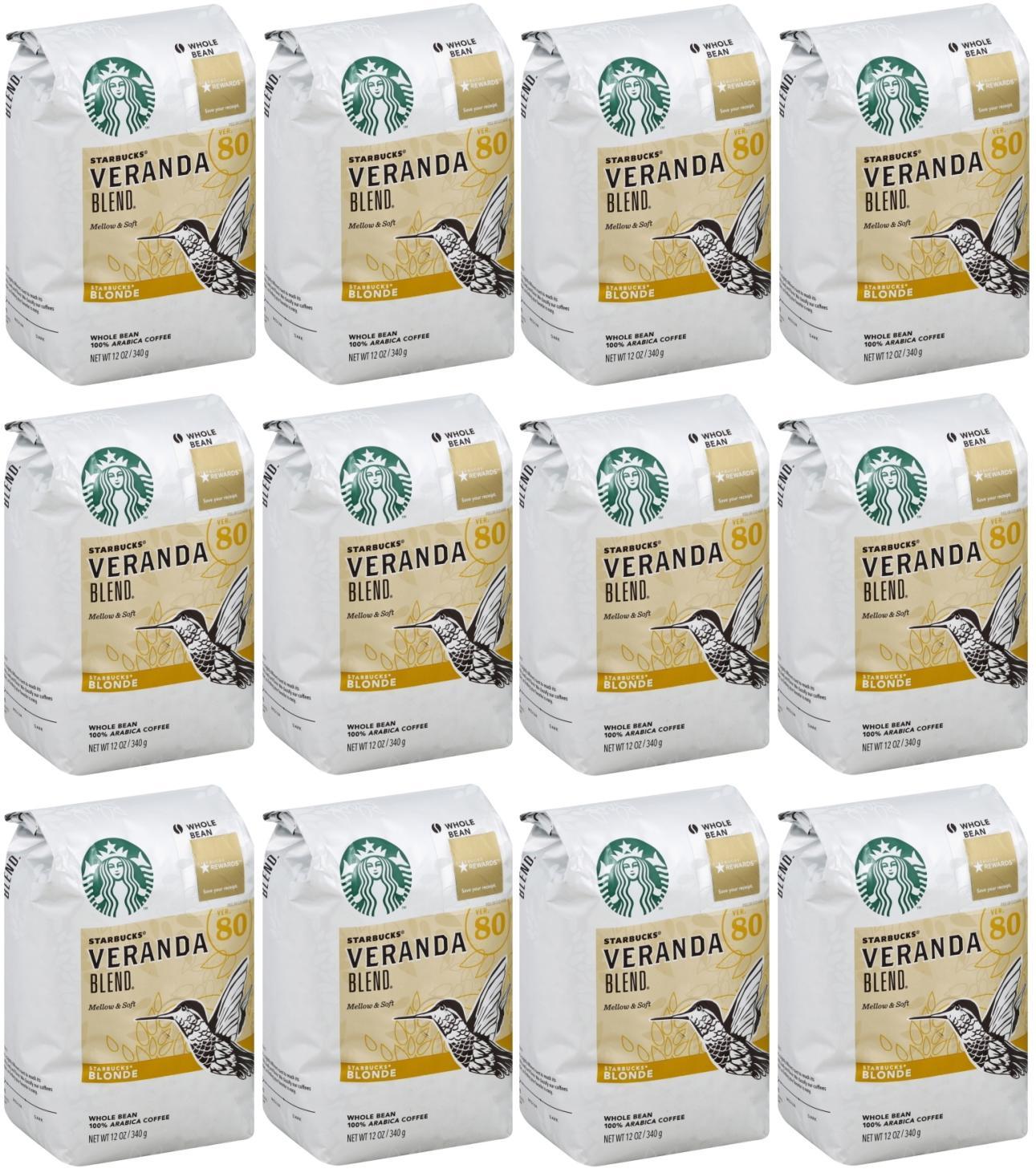 12 PACK Starbucks Veranda Blonde Roast Whole Bean Coffee Best Before August 2020