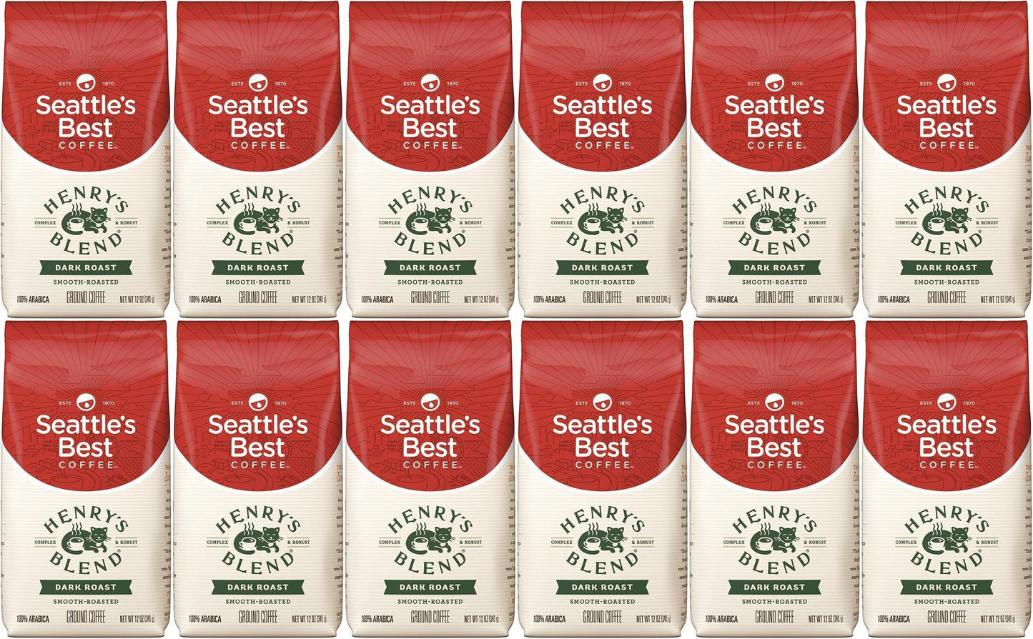 12 PACK Seattle's Best Coffee Henry's Blend Dark Roast Ground 12 OZ EA 10/2020