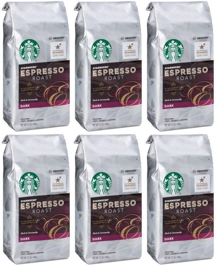 6 PACK Starbucks Espresso Dark Roast Ground Coffee Best Before October 2020