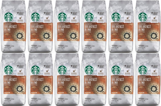 12 PACK Starbucks Breakfast Medium Roast Whole Bean Coffee Best By August 2020
