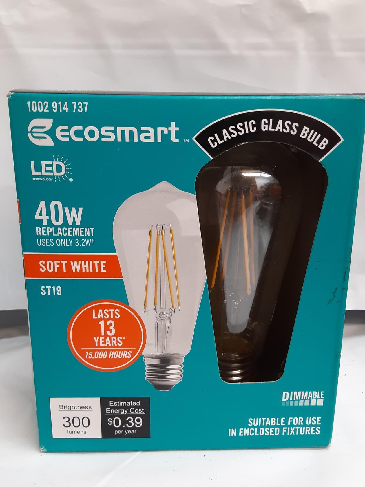 Classic EcoSmart 40-Watt Replacement, ST19, Soft White, Dimmable, 300 lumens,