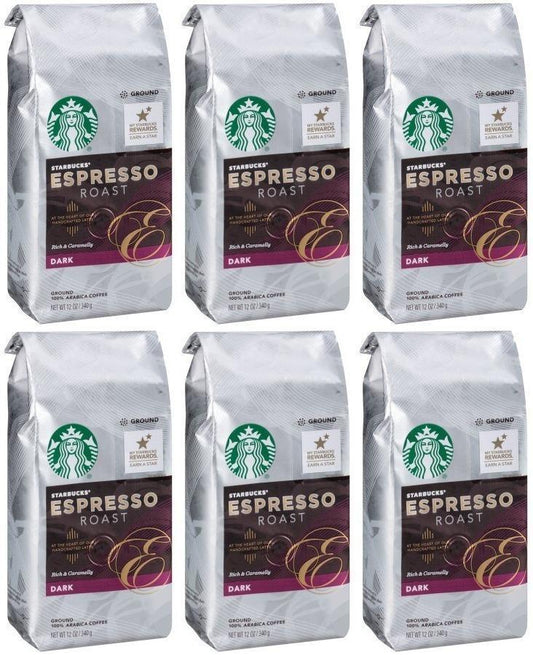 6 PACK Starbucks Espresso Dark Roast Ground Coffee Best Before 1/2021