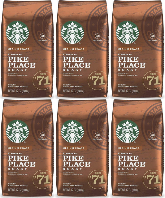 6 PACK Starbucks Medium Pike Place Roast Coffee Ground 12 oz Best Before 2/2021