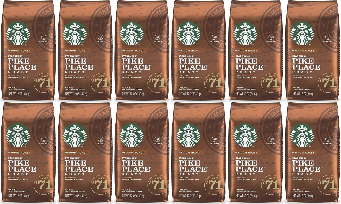 12 PACK Starbucks Medium Pike Place Roast Coffee Ground 12 oz Best Before 2/2021