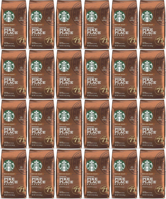 24 PACK Starbucks Medium Pike Place Roast Coffee Ground 12 oz Best Before 2/2021