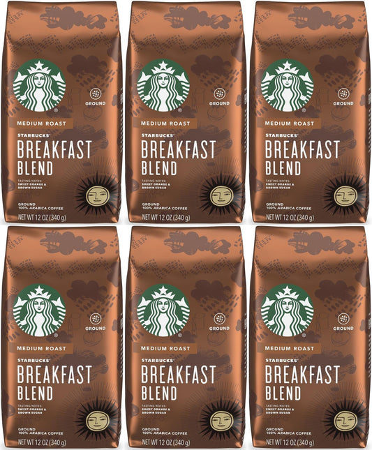 6 PACK Starbucks Breakfast Blend Ground Coffee 12oz Each bag Best Before 2/2021