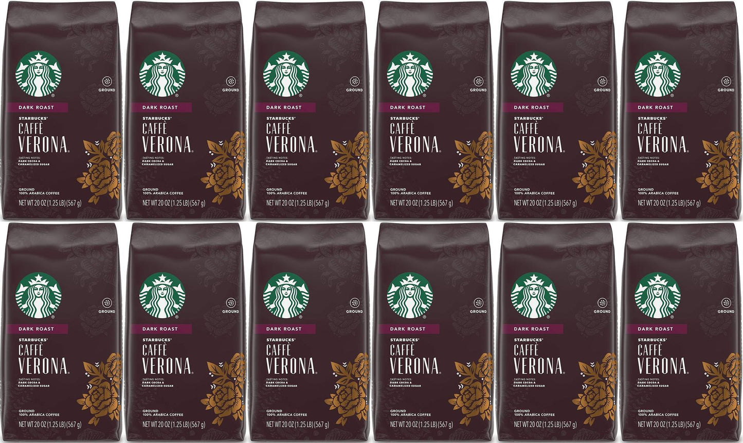 12 PACK Starbucks Caffe Verona Dark Roast Ground Coffee 15LBS!! Best Before 2/21