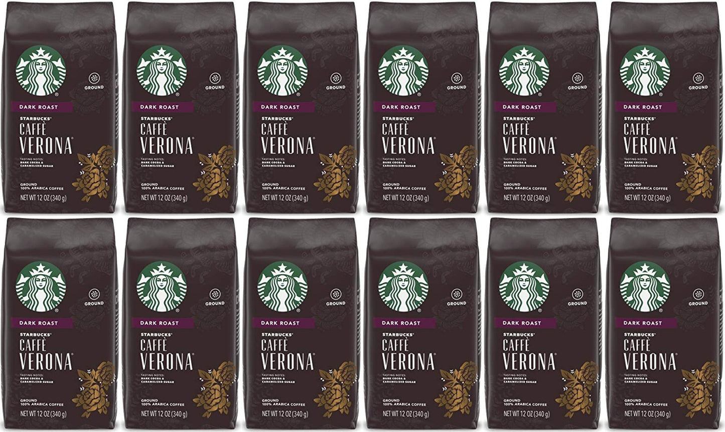 12 PACK Starbucks Verona Dark Roast Ground Coffee 12oz Bags Best Before 2/2021