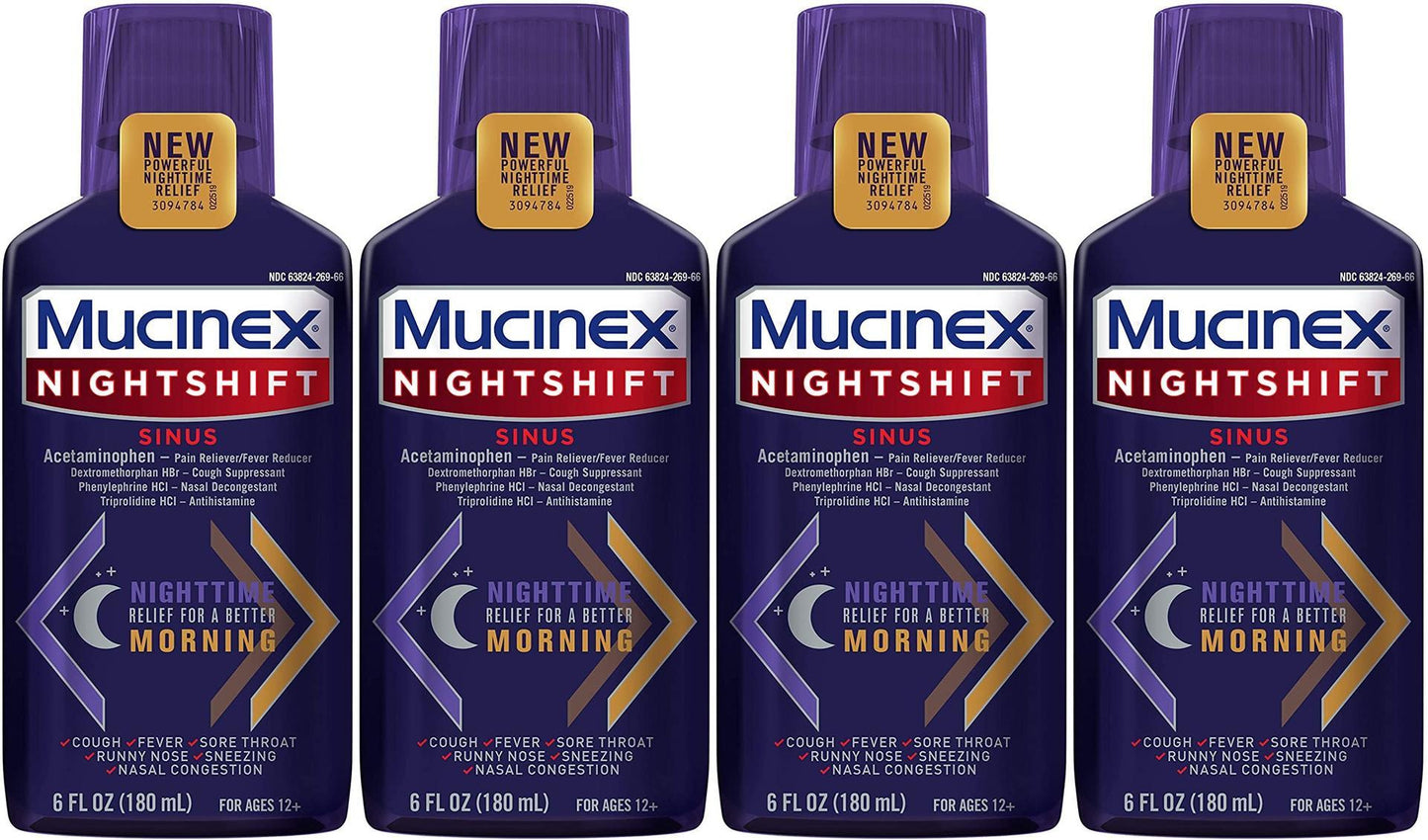 4 PACK Mucinex NIGHTSHIFT Sinus 6 oz each Sealed Exp 07/2022