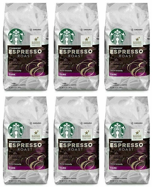 6 PACK Starbucks Espresso Dark Roast Ground Coffee Best Before 11/2020
