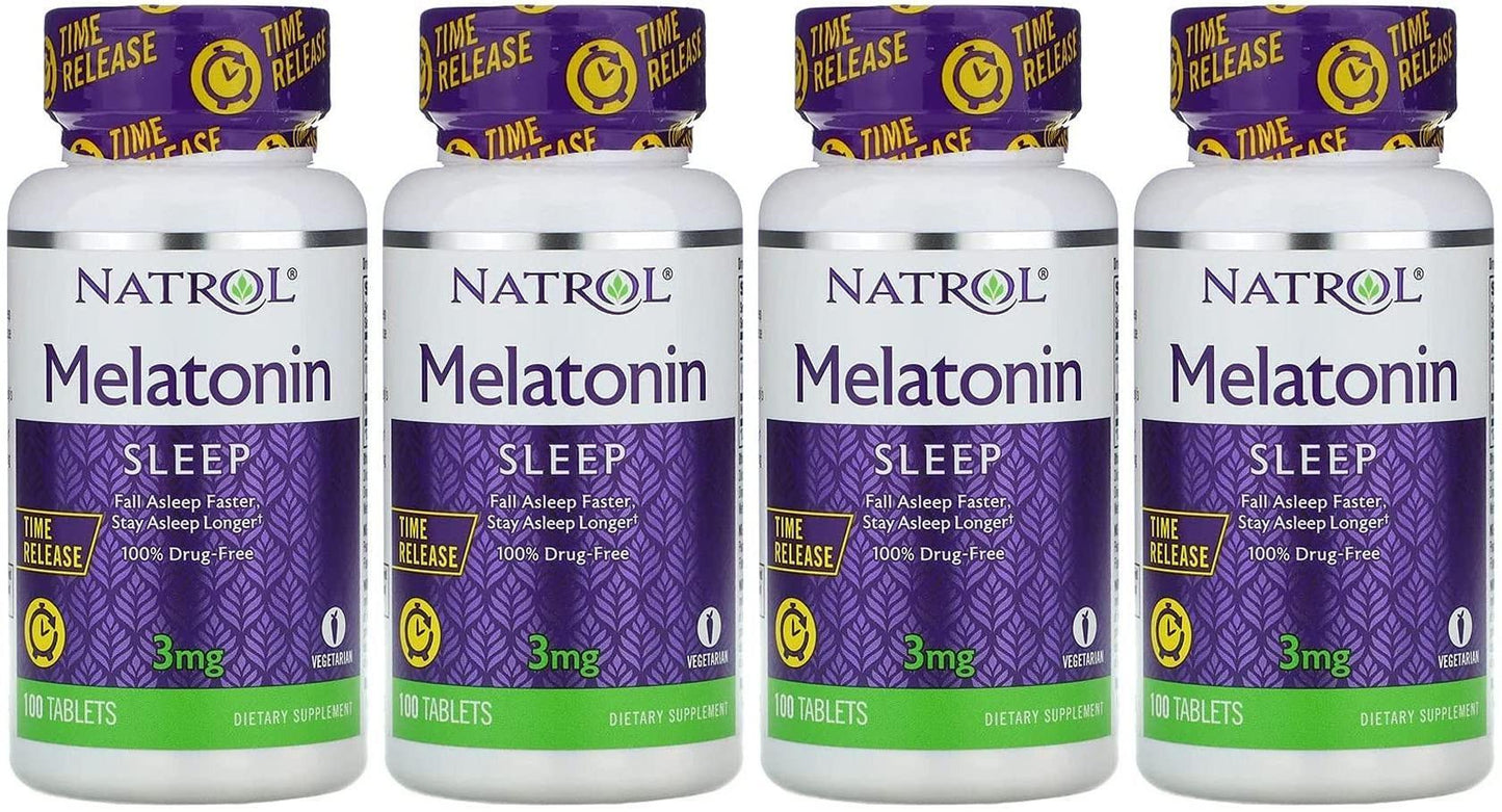 4 PACK Natrol Melatonin Time Release, 3 mg, 400 Total Tablets EXP 6/2022