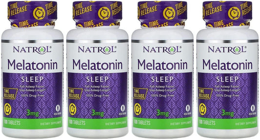 4 PACK Natrol Melatonin Time Release, 3 mg, 400 Total Tablets EXP 6/2022