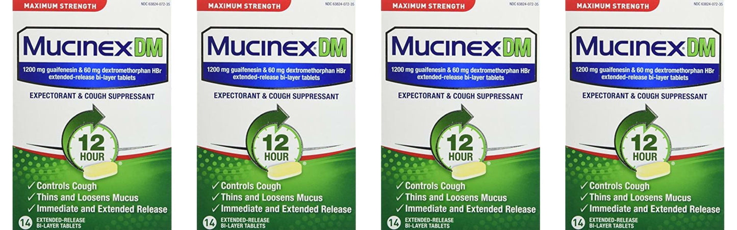 4 pack Mucinex DM Maximum Strength 12-Hour 14 ct