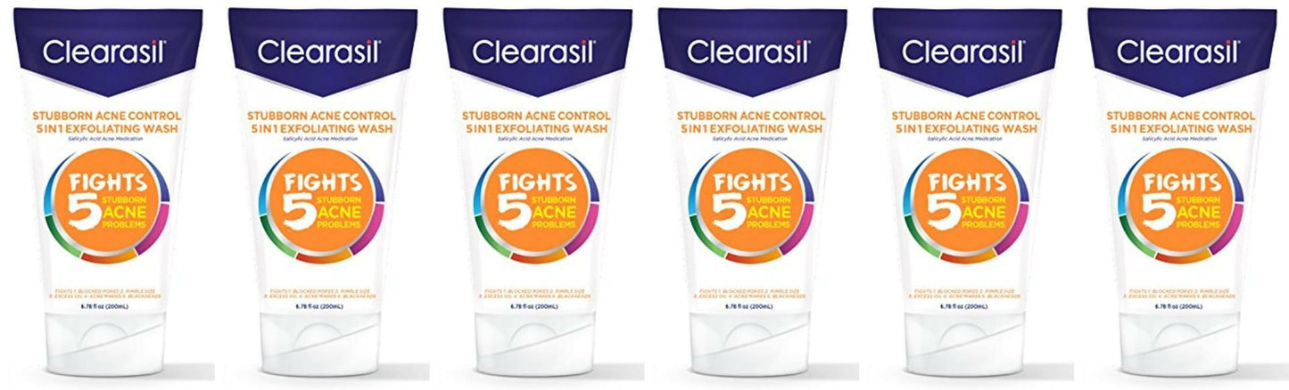 6 pack Clearasil Stubborn Acne Control 5in1 Exfoliating Wash 6.78 fl. oz