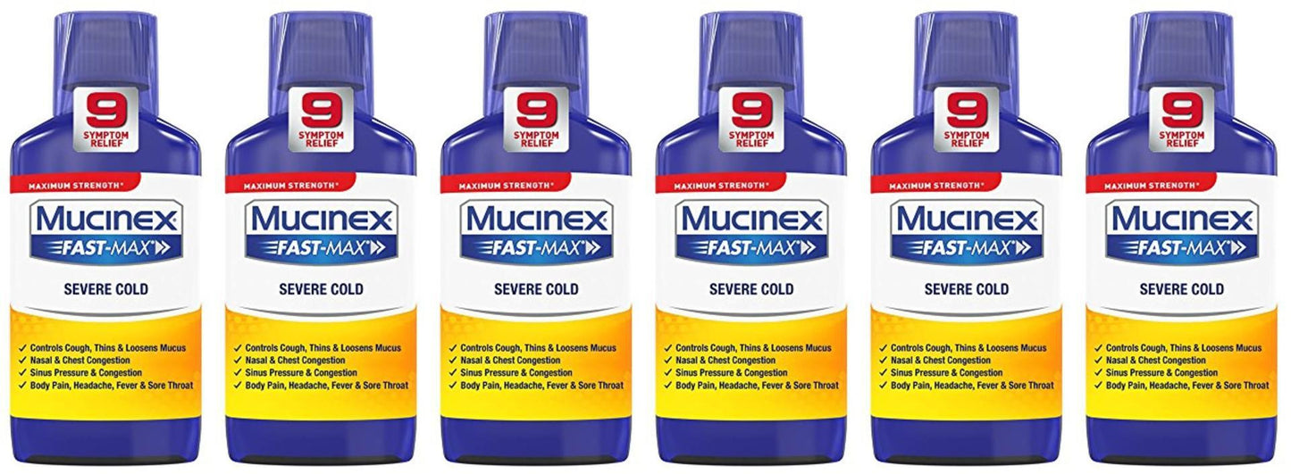 6 pack Mucinex Fast-Max Severe Cold Relief Liquid, 6oz
