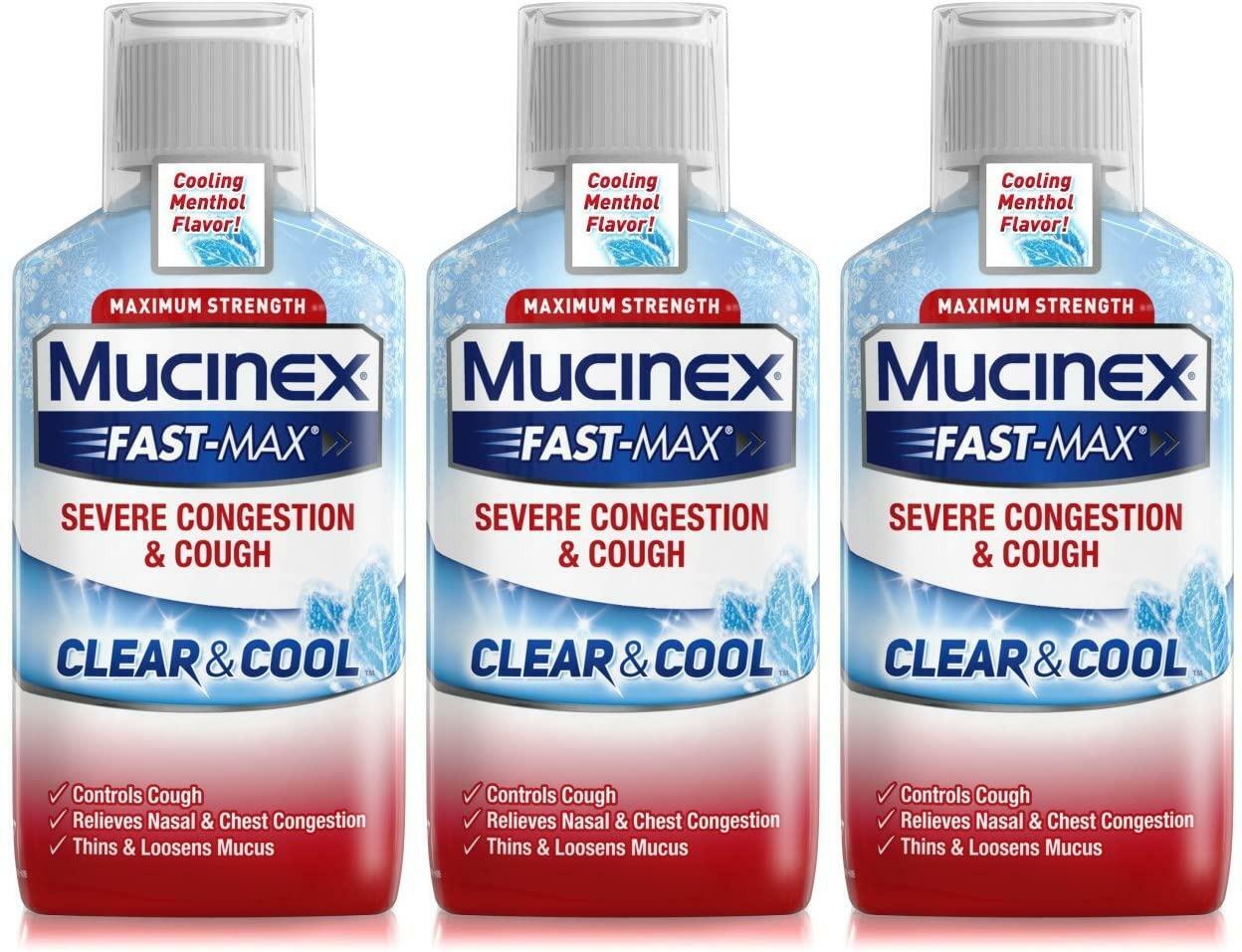 3 Pack Mucinex Fast-Max Clear & Cool, Severe Congestion & Cough 6oz EXP 1/22