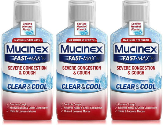 3 Pack Mucinex Fast-Max Clear & Cool, Severe Congestion & Cough 6oz EXP 1/22