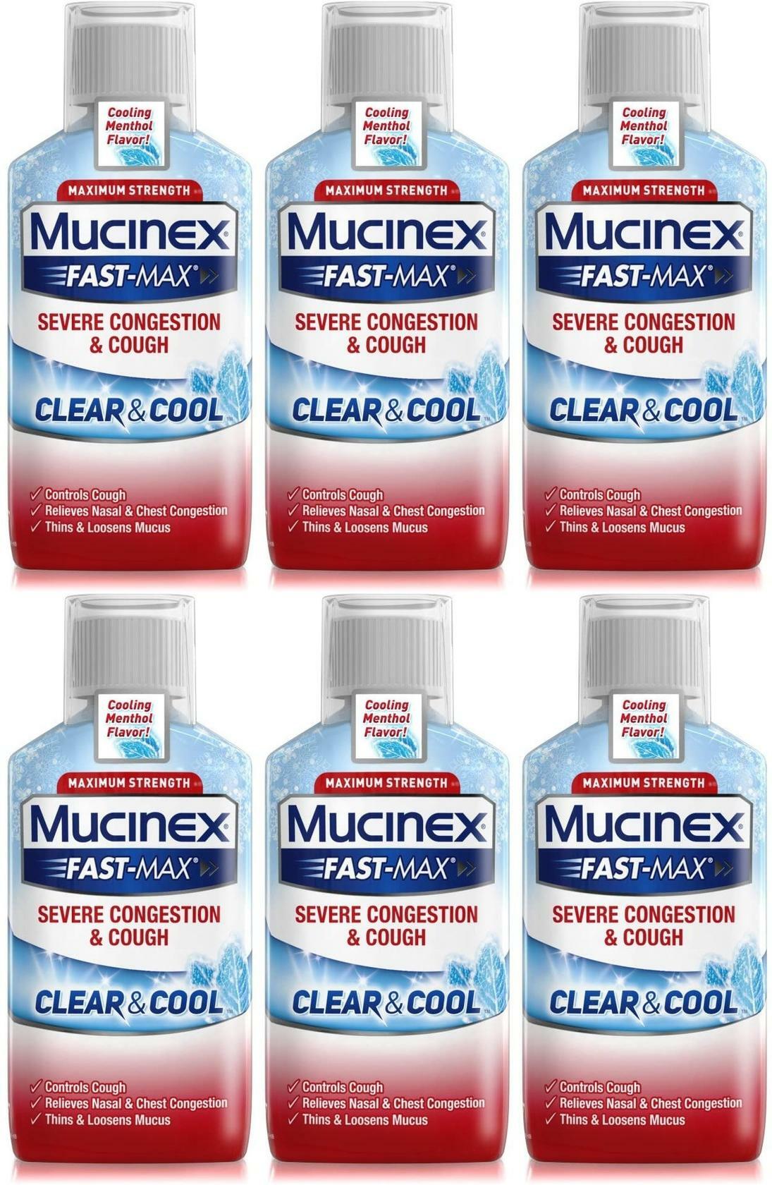 6 Pack Mucinex Fast-Max Clear & Cool, Severe Congestion & Cough 6oz EXP 1/22