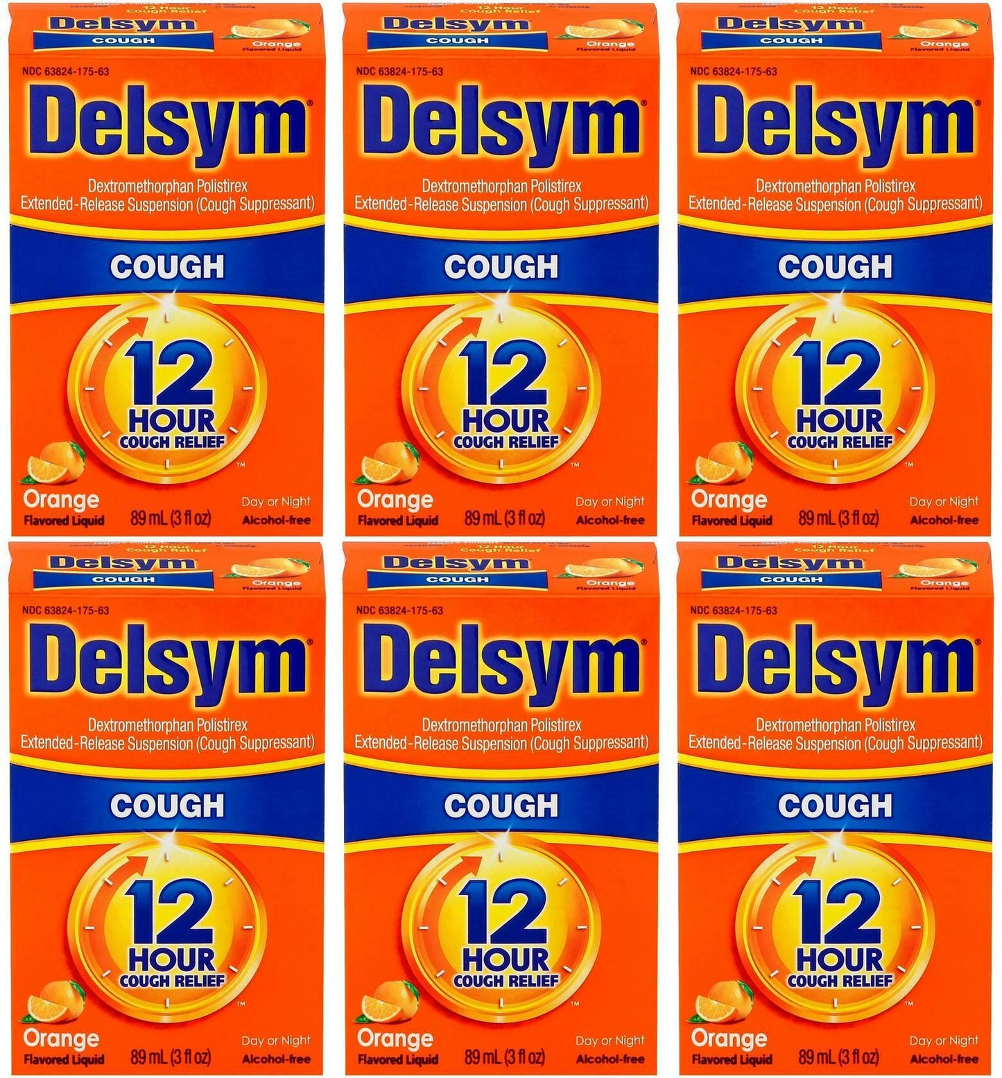 Lot of 6 Delsym Cough Suppressant Liquid Orange Flavor 3 oz each EXP 07/22