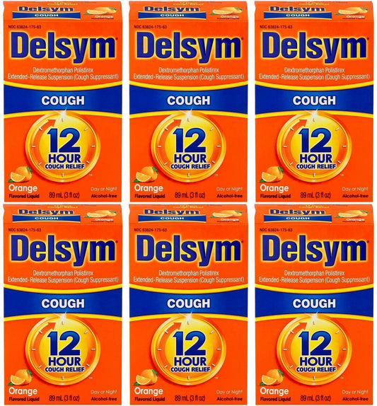 Lot of 6 Delsym Cough Suppressant Liquid Orange Flavor 3 oz each EXP 07/22