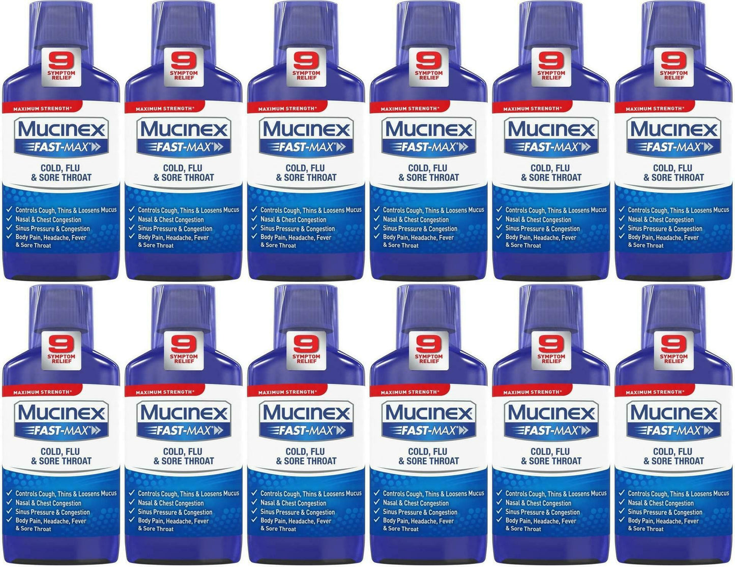 12 Pack Mucinex FastMax Cold Flu Sore Throat Relief, 6 Fl Oz EXP 5/2022