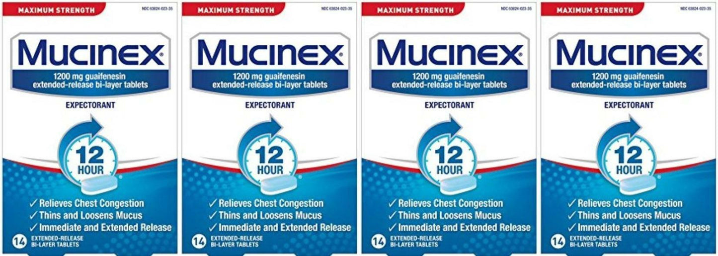 4 pack of Mucinex Maximum Strength EXP 7/2023 14 CT 56 Total Count