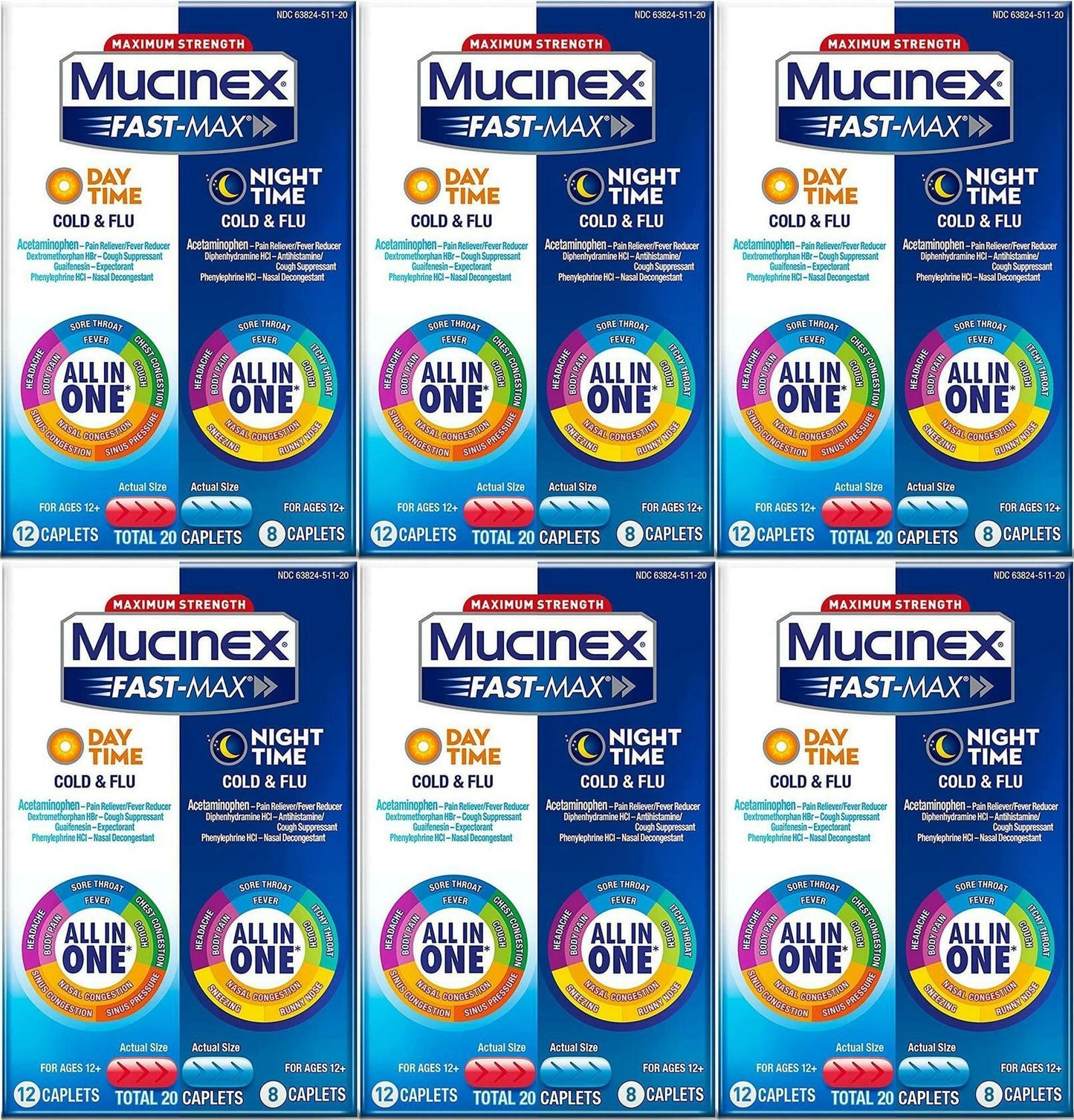 6pk of Mucinex Maximum Strength Fast-MAX  Day & Night All-in-One 20ct EXP 11/22