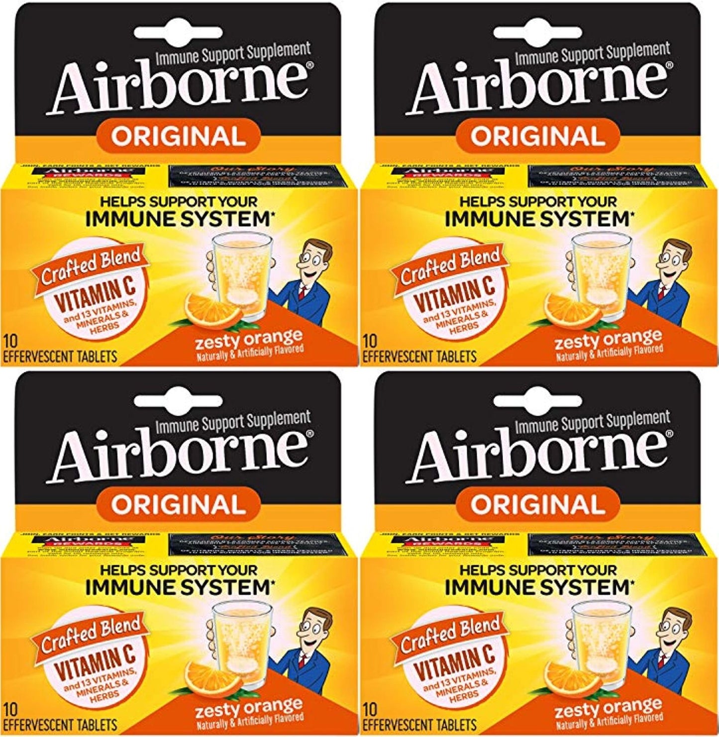 Airborne Original Vitamin C Zesty Orange Effervescent Tablets 10ct 4PK Exp 9/22+