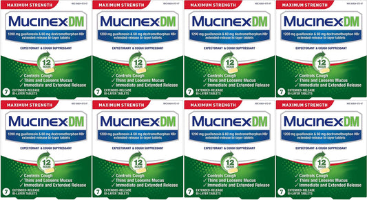 8 PK Mucinex DM Max Strength ~ Expectorant~ 7 TABS EA ~ 12HR ~ FAST FREE SHIP