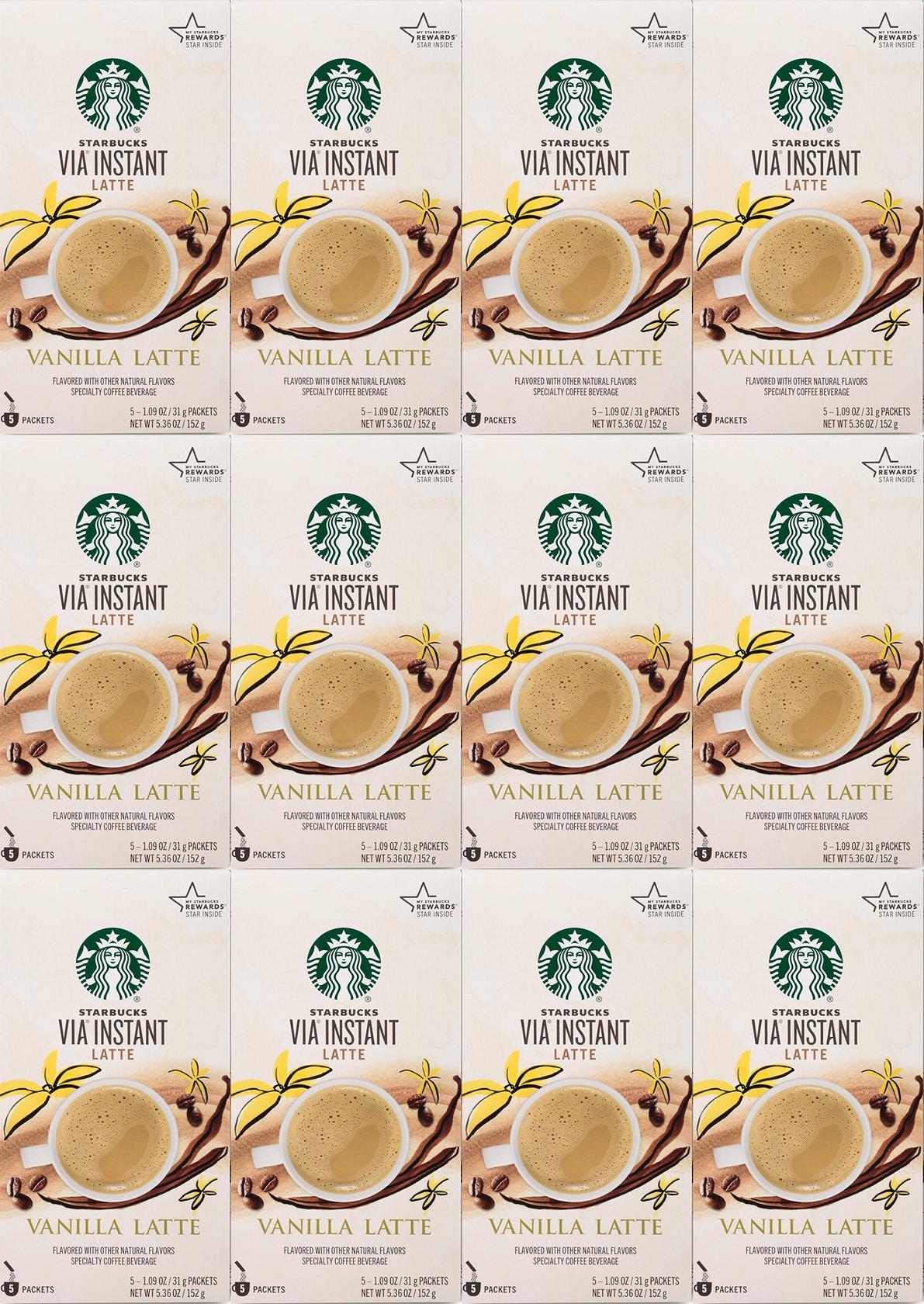 12 Boxes Starbucks VIA Instant Latte Vanilla 5 Packets Each 60 Total BBD 1/2021