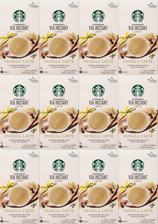 12 Boxes Starbucks VIA Instant Latte Vanilla 5 Packets Each 60 Total BBD 1/2021