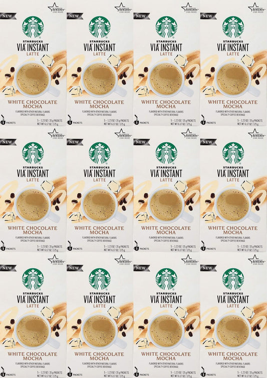 12 Boxes Starbucks Via White Chocolate Mocha Latte Flavor 60 Packs Best By 1/21
