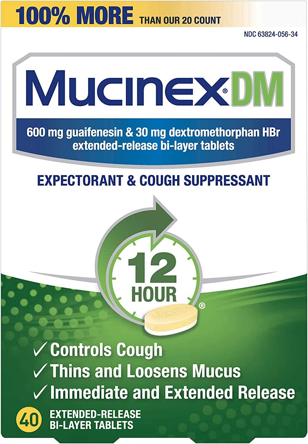 4X 40ct Mucinex DM 12-Hour Expectorant Cough Suppressant 160 Tablets EXP 4/2023