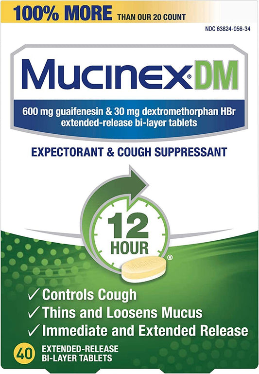 4X 40ct Mucinex DM 12-Hour Expectorant Cough Suppressant 160 Tablets EXP 4/2023
