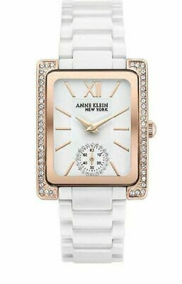 Anne Klein 28mm Womens Square Crystal Watch Ceramic Rose Gold NO BOX