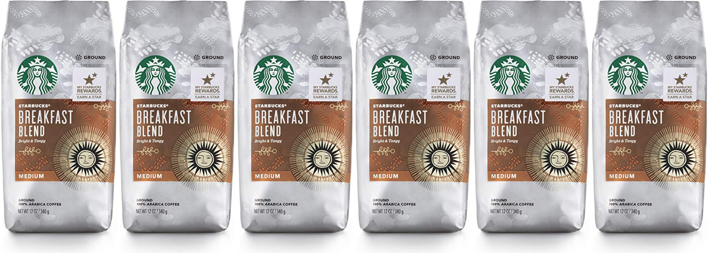 6 PACK Starbucks Breakfast Blend Ground Coffee (12 oz ea) Best Before April 2020